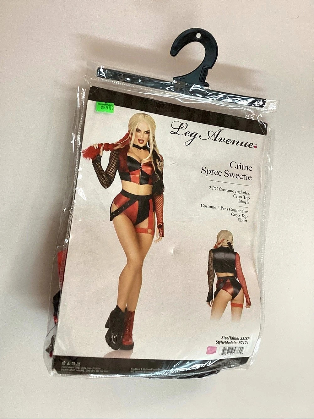 Leg Avenue 2pc Crime Spree Sweetie Halloween Costume, Harley Queen Gloved25